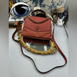 Tory Burch Pink and Gold Satchel with Structured Design